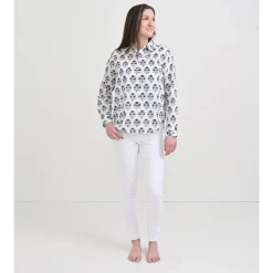 Pomegranate Inc Agra Bloom Indigo Button Down Blouse Discount