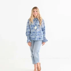 Pomegranate Inc Amaranth Blue Flounce Sleeve Blouse Clearance