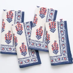Pomegranate Inc Block Printed Sagar Red & Blue Napkins Hot