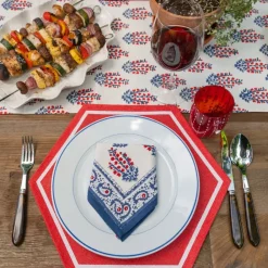 Pomegranate Inc Block Printed Sagar Red & Blue Napkins Hot