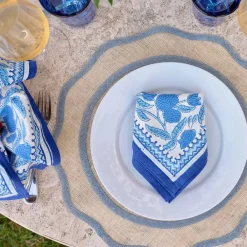 Pomegranate Inc Blue Scalloped Edge Natural Fiber Placemats | Set 4 Best