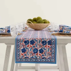 Pomegranate Inc Bohemian Floral Blues & Paprika Table Runner New