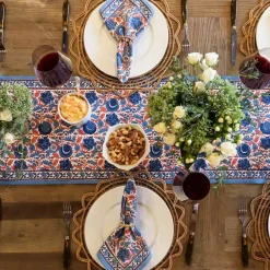 Pomegranate Inc Bohemian Floral Blues & Paprika Table Runner New