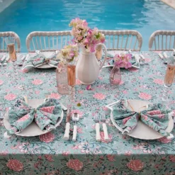 Pomegranate Inc Butterfly Garden Aqua & Rose Tablecloth Online