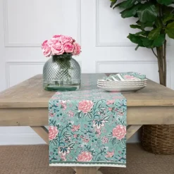 Pomegranate Inc Butterfly Garden Aqua & Rose Table Runner Best