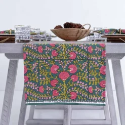 Pomegranate Inc Cactus Flower Jade Table Runner Sale