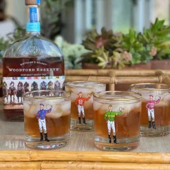 Pomegranate Inc Classic Jockey Silks Bourbon Glass Mixed Set of 4 New