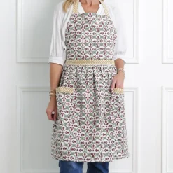 Pomegranate Inc Fleur de Lis Antique Jade Apron New