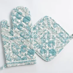 Pomegranate Inc Floral Trellis Aqua Oven Mitt Set Outlet