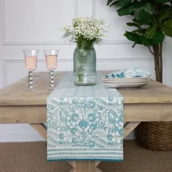 Pomegranate Inc Floral Trellis Aqua Table Runner Clearance