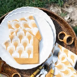 Pomegranate Inc Geo Feather Ochre Napkin | Set of 4 Hot