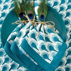 Pomegranate Inc Geo Feather Teal Napkin | Set of 4