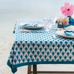 Pomegranate Inc Geo Feather Teal Tablecloth New