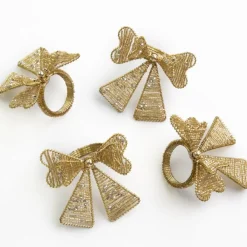 Pomegranate Inc Gold Bow Beaded Napkin Ring | Set of 4 Sale