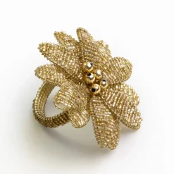 Pomegranate Inc Gold Flower Beaded Napkin Ring | Set of 4 Clearance