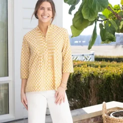 Pomegranate Inc Golden Buti Pintuck Blouse Clearance