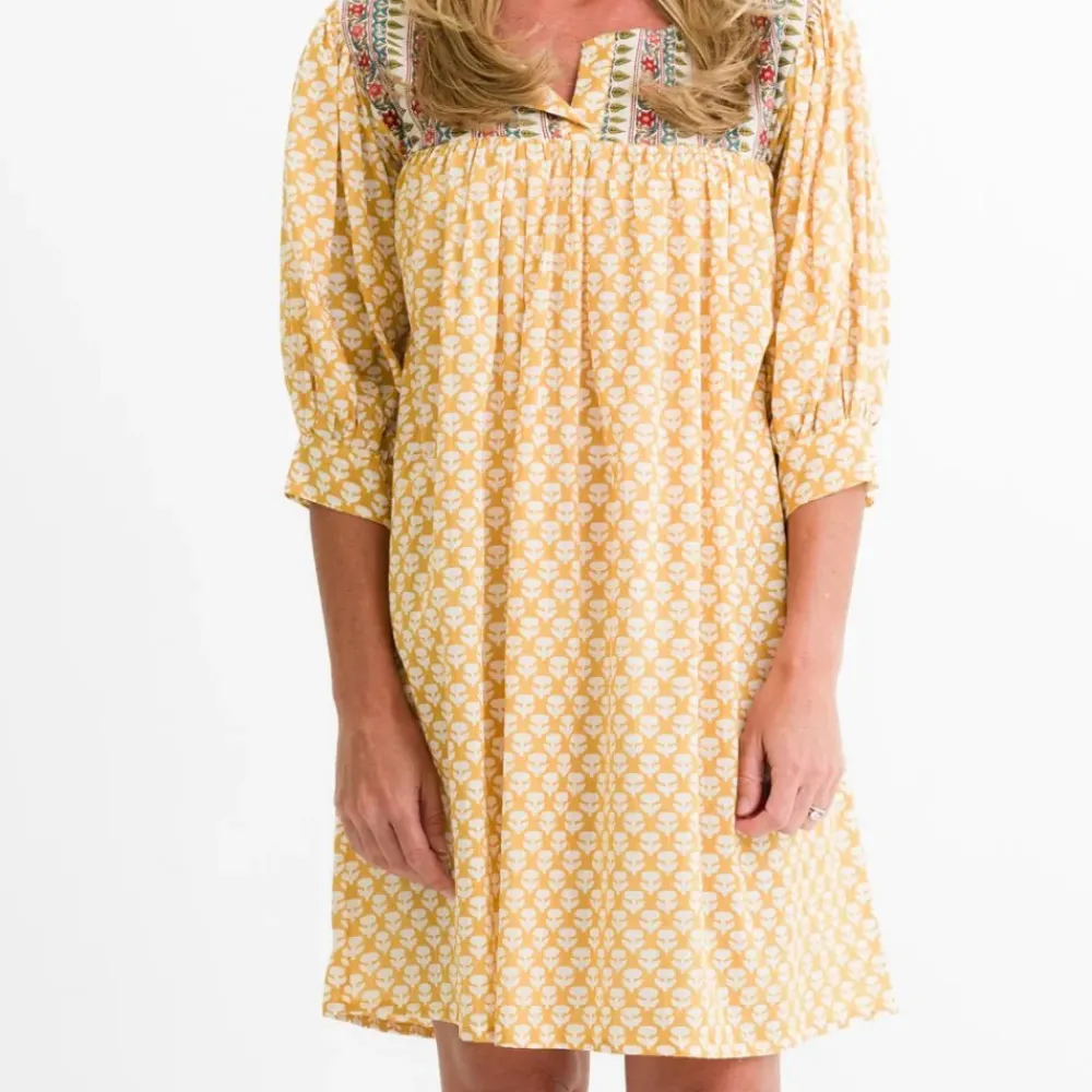 Pomegranate Inc Golden Buti Split Neck Shift Dress Discount