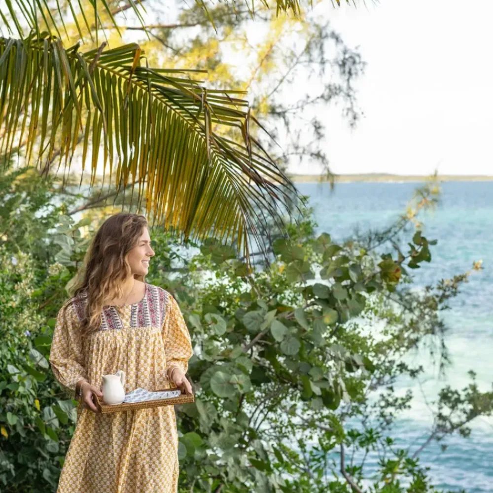 Pomegranate Inc Golden Buti Split Neck Shift Dress Discount