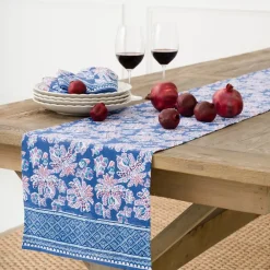 Pomegranate Inc Grecian Palm Blue & Orchid Table Runner Clearance