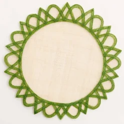 Pomegranate Inc Green Edge Woven Round Placemats | Set 4
