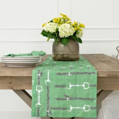 Pomegranate Inc Green Linen Snaffle & Buckle Table Runner Sale
