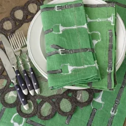 Pomegranate Inc Green Linen Snaffle & Buckle Napkin | Set of 4 Online