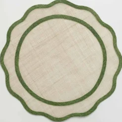 Pomegranate Inc Green Scalloped Edge Woven Placemats | Set 4 New