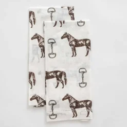 Pomegranate Inc Horse and Snaffle Linen Fingertip Towels | Set of 2 Hot