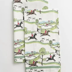 Pomegranate Inc Hunt Scene Green Ribbon Tea Towels Online