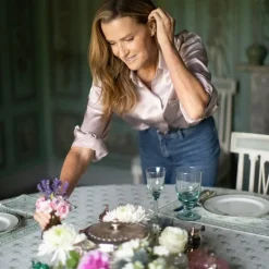 Pomegranate Inc India Hicks Cuban Flower Blue & Green Tablecloth New