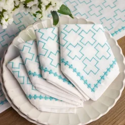 Pomegranate Inc India Hicks Home Embroidered Grand Cross Palladian Blue Napkin | Set o New