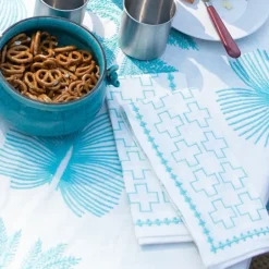 Pomegranate Inc India Hicks Home Embroidered Grand Cross Palladian Blue Napkin | Set o New