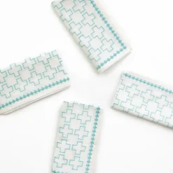 Pomegranate Inc India Hicks Home Embroidered Grand Cross Palladian Blue Napkin | Set o New