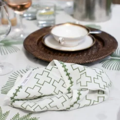 Pomegranate Inc India Hicks Home Embroidered Grand Cross Soft Sage Napkin | Set of 4 Online