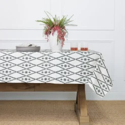 Pomegranate Inc India Hicks Home Embroidered Diamond Blue Tablecloth