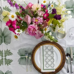 Pomegranate Inc India Hicks Home Embroidered Twin Palms Soft Sage Tablecloth Clearance