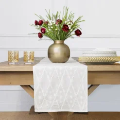Pomegranate Inc India Hicks Home Embroidered Diamond White Table Runner Outlet