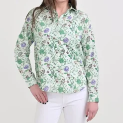 Pomegranate Inc Mila Floral Emerald Button Down Blouse Hot
