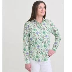 Pomegranate Inc Mila Floral Emerald Button Down Blouse Hot