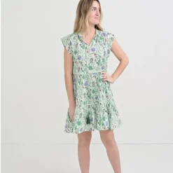 Pomegranate Inc Mila Floral Emerald Cap Sleeve Flounce Dress Sale