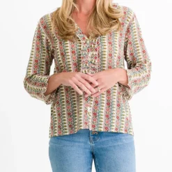 Pomegranate Inc Moroccan Stripe Flange Button Blouse