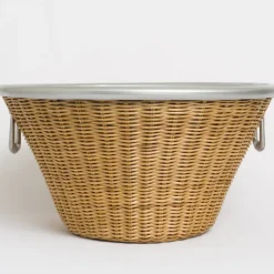 Pomegranate Inc Natural Wicker and Aluminum Ice Bucket with Handles New
