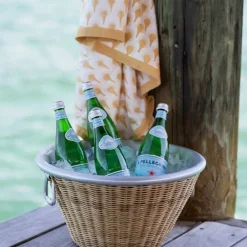 Pomegranate Inc Natural Wicker and Aluminum Ice Bucket with Handles New