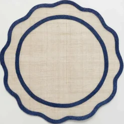 Pomegranate Inc Navy Blue Scalloped Edge Natural Fiber Round Placemats Sale