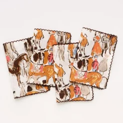 Pomegranate Inc Paddock Scene Linen Cocktail Napkin | Set of 4