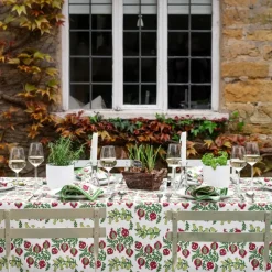 Pomegranate Inc Pom Bells Basil & Magenta Tablecloth New