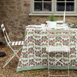 Pomegranate Inc Pom Bells Basil & Magenta Tablecloth New