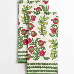 Pomegranate Inc Pom Bells Basil & Magenta Tea Towels | Set of 2