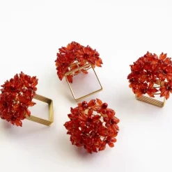 Pomegranate Inc Red Bouquet Beaded Napkin Ring | Set of 4 New