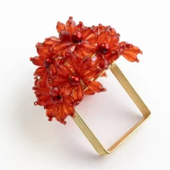 Pomegranate Inc Red Bouquet Beaded Napkin Ring | Set of 4 New